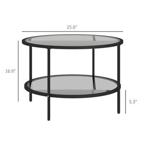 English Elm Homcom 26" Round Side Table With 2-Tier Tempered Glass, Stylish Black Steel Frame For Living Room Use W2225P217457