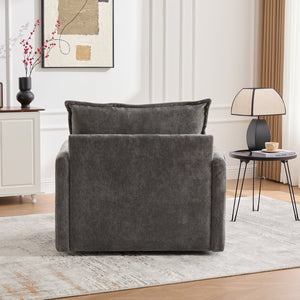 English Elm UNITED Swivel Barrel Chair with Chenille Upholstery, 360° Smooth Rotation, Padded Arm Comfort and Side Pockets for Living Room Relaxation Gray W1568P290087