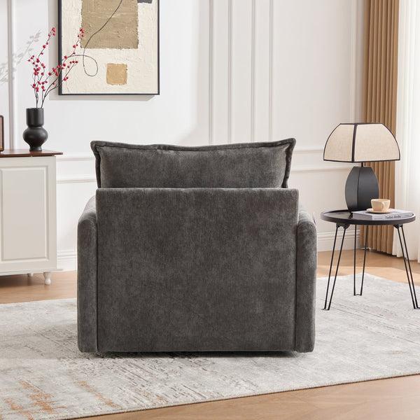 English Elm UNITED Swivel Barrel Chair with Chenille Upholstery, 360° Smooth Rotation, Padded Arm Comfort and Side Pockets for Living Room Relaxation Gray W1568P290087