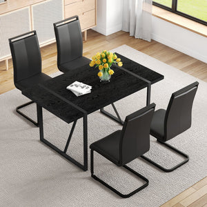 English Elm Black Faux Wood Grain Mdf Dining Set with Arched Metal Legs and Pu Chairs W1151S04364
