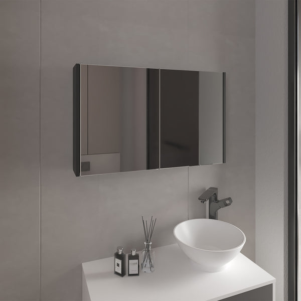 English Elm Bouti Mirrored Double Door Medicine Cabinet with Three Shelves — Wall Mount Storage for Bath & Kitchen Black 36.3 L x 24.9 W x 4.4 H B070P242494