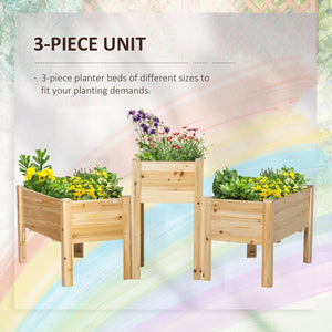English Elm Outsunny Set Of 3 Raised Wooden Planters With Legs, Perfect For Growing Vegetables, Herbs & Flowers W2225P217243-GIGA