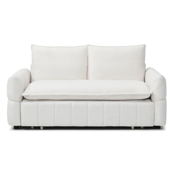 English Elm Sleeper 3-in-1 Pull-Out Couch Bed with Teddy Chaise, Breathable Fabric, Supportive Cushions for Small Spaces Beige W1117P253963