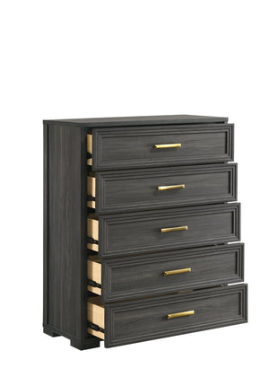 English Elm Colorado King Bedroom Set with Led Upholstered Headboard and Charcoal Wood Finish B009S02323
