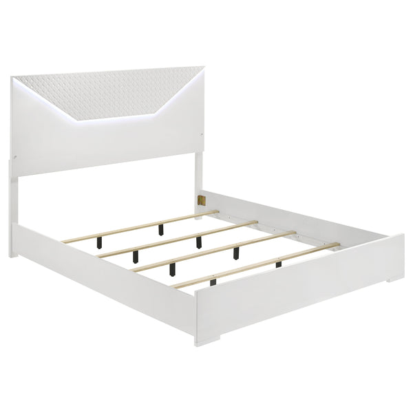 English Elm Pierce Eastern King Panel Bed with Led Lighting and Gloss Diamond Embossed Headboard B062S01566