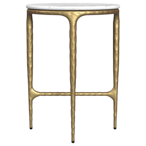 English Elm Prussia Genuine Marble Top Round Side Table with Hand-hammered Gold Steel Base B062P440297