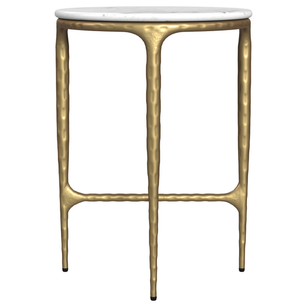 English Elm Prussia Genuine Marble Top Round Side Table with Hand-hammered Gold Steel Base B062P440297