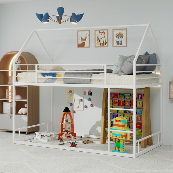 English Elm Metal Twin over Twin Bunk Bed Sturdy Heavy-Duty Frame with Silent Slats, 13" Guardrail & Ladder White W1935P330798