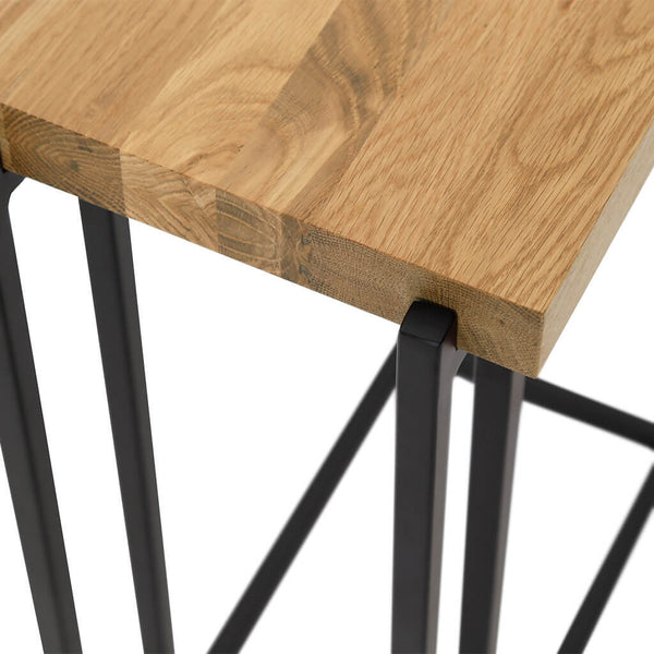 English Elm Luka Oak C-Side Table Large with Solid Oak Top & Black Metal Frame — Slide-Over Sofa Accent 21x14x28 B353P372716