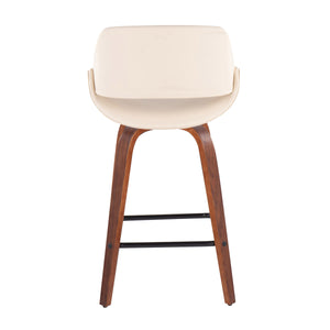 English Elm Fabrico Mid-Century Modern Counter Stool Set Of 2 In Cream Faux Leather & Walnut Wood Finish B202S00257