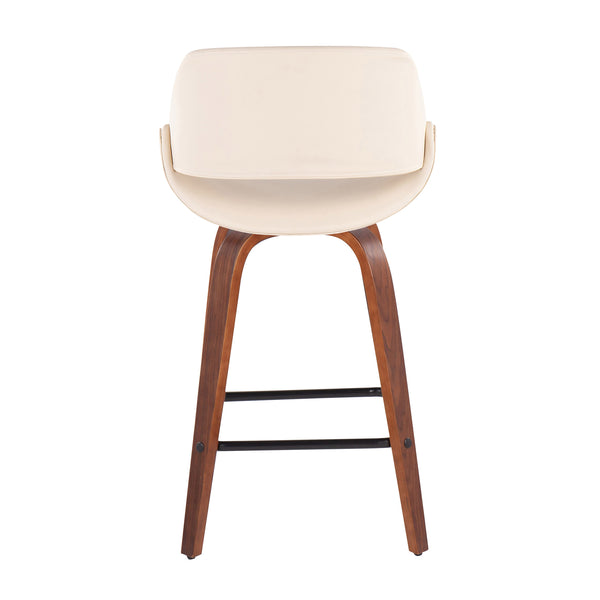 English Elm Fabrico Mid-Century Modern Counter Stool Set Of 2 In Cream Faux Leather & Walnut Wood Finish B202S00257