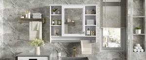 English Elm 3-in-1 Wall Mounted Medicine Cabinet with Soft Close Door Towel Bar and Vanity Mirror White N710P358618K
