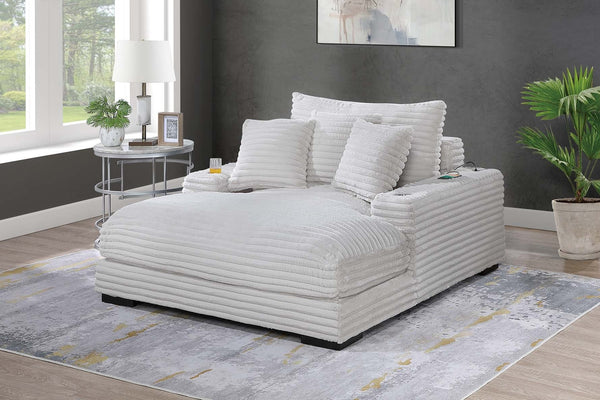 English Elm Modern Fur-Like Jumbo Corduroy Chaise Lounge with Cup Holders USB Port Plush Pillows Wooden Legs taupe 59 L x 21 W x 68 H B011P396713