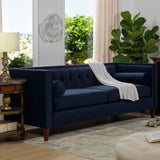 English Elm Jack 84" Modern Tuxedo Tufted Sofa, Dark Navy Blue Performance Velvet