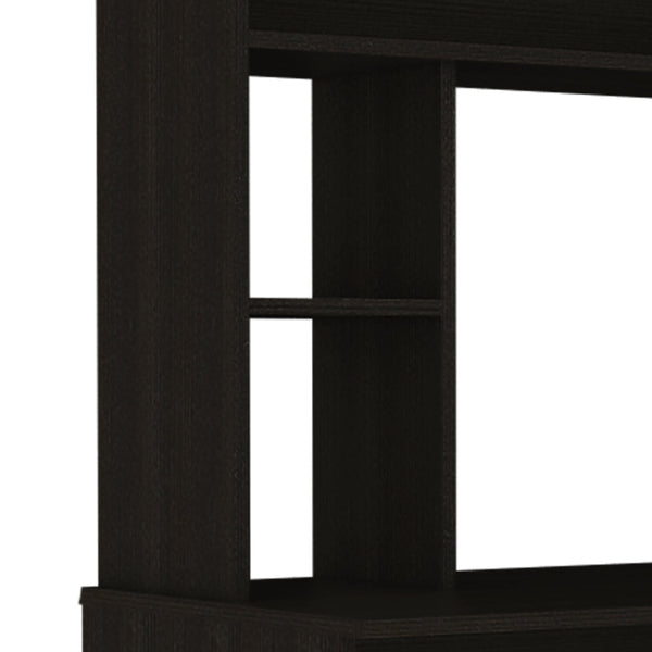 English Elm Compu Compact Hutch Desk with Five Shelves, Space-Saving Writing Desk for Home Office Black B20091904