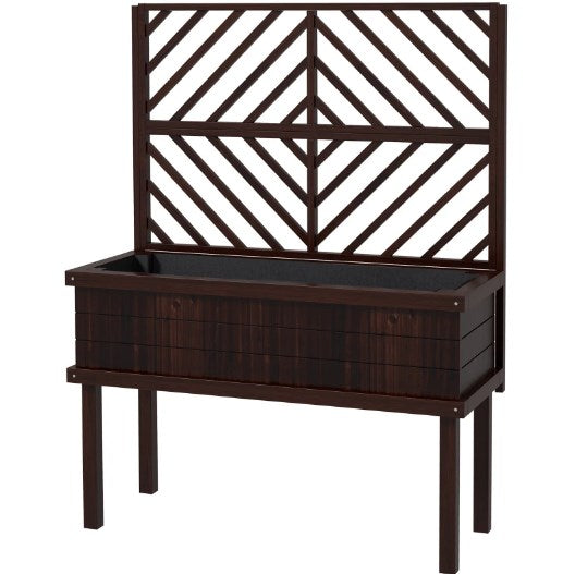 English Elm Self-draining Elevated Fir Wood Planter with Lattice Trellis for Backyard Gardens T3971P422347