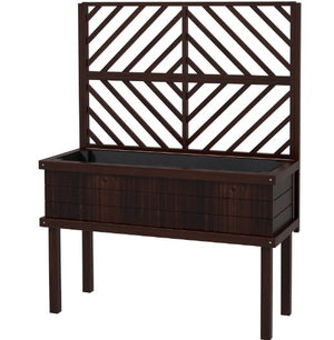 English Elm Self-draining Elevated Fir Wood Planter with Lattice Trellis for Backyard Gardens T3971P422347