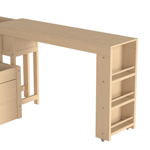 English Elm Twin Daybed Pine Frame with Trundle Desk Hutch Shelves and Storage for Kids Rooms Golden W1580S00460