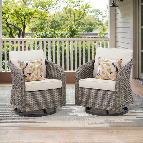 English Elm Outdoor Swivel Glider Wicker Chairs Set of 2 with All-weather Pe Rattan Porch Seating T3773P418582