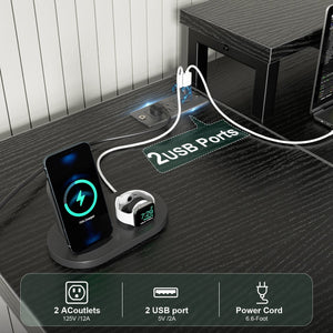 English Elm Thick Gaming Desk with USB Power Station, LED Mood Lighting, Monitor Riser & Waterproof Top for Home Setup Black W1550P288547