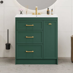 English Elm Classic 30" Forest Green Bathroom Vanity with Gold Handles, Double-Layer Drawer, Ceramic Sink Elegance N729P194978F