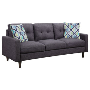 English Elm Montebello Retro Grey Tufted Sofa with Track Arm, Mid-Century Linen-Look Upholstery, 76.5" Wide B062P357815