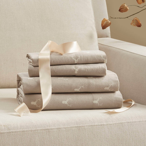 English Elm 4 Pieces Twin 100% Cotton Flannel Sheet Set With Stag Head Print - Cozy, Warm & Stylish Bedding B035P381351