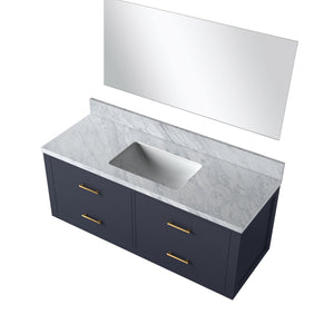 English Elm Blue Single Bath Vanity 48" W With Carrara Marble Top & Frameless Mirror - Stylish Storage Solution B2731S01443