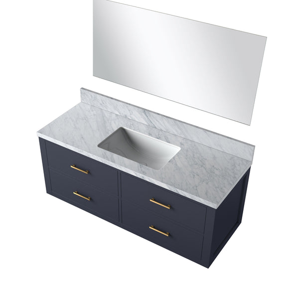 English Elm Blue Single Bath Vanity 48" W With Carrara Marble Top & Frameless Mirror - Stylish Storage Solution B2731S01443