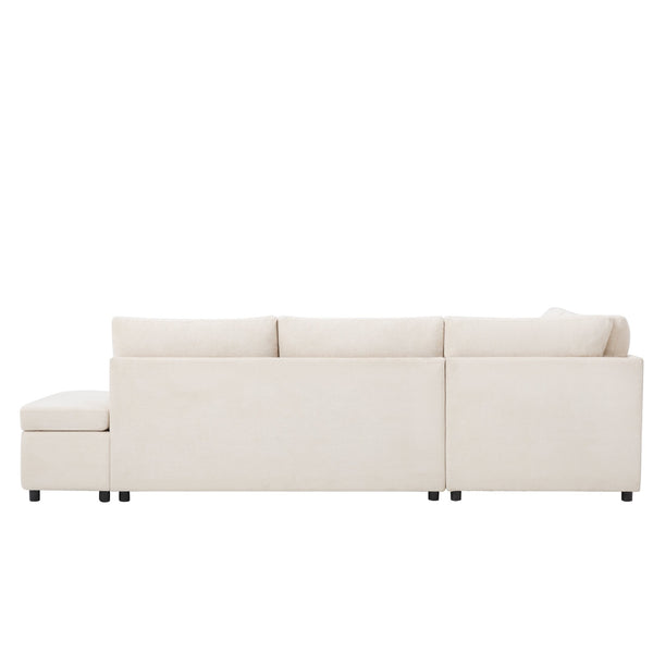English Elm [video]107'' Chenille Sleeper Sectional with Usb Charging Storage Ottoman and Adjustable Armrest Beige N723S8782A