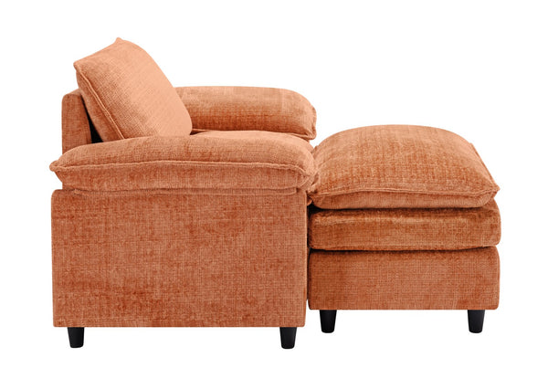 English Elm Accent Chair With Ottoman - Oversized Chenille Sofa For Living Room, Bedroom, Office & Lounge (Orange) W2100S00108