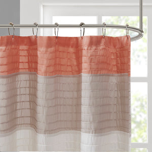 JLA Home Madison Park - Faux Silk Dupioni Shower Curtain with Pintuck Color-Block Panels, Lightweight Hotel-Quality Draping Coral MP70-2319