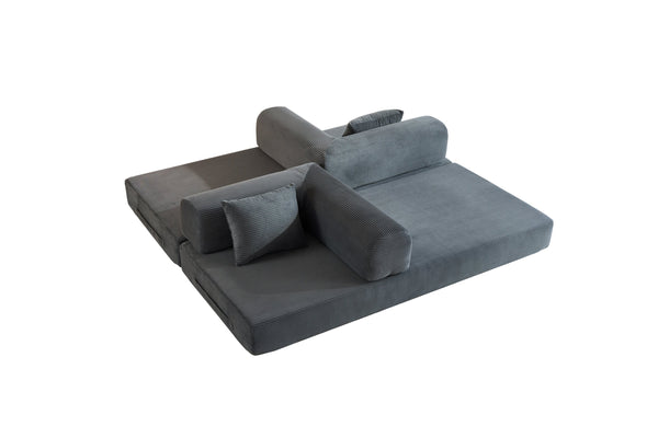 English Elm Convertible Sleeper Sofa Bed with Corduroy Upholstery, 4‑in‑1 Folding Couch Mattress, Space‑Saving Lounge Gray W3434P346243