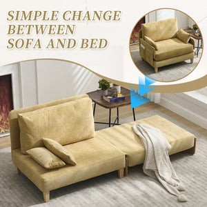 English Elm Foldable mid-century sleeper sofa bed recliner 3-in-1 convertible for small spaces with pillows and storage Mustard yellow W395P290559