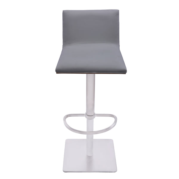 English Elm Rhyssa Adjustable Barstool Brushed Stainless Steel, Gray Faux Leather, Walnut Back — Modern, Sturdy Comfort B2736P268546