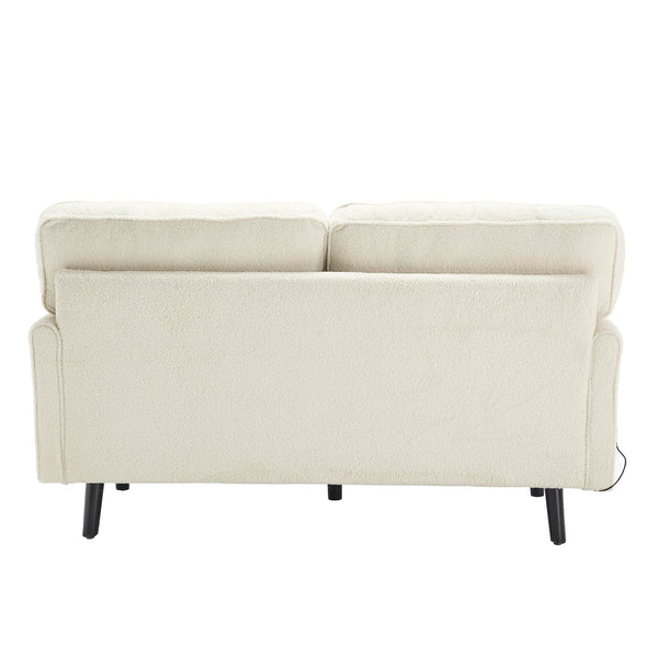 English Elm Loveseat Mid Century Modern Two-Seater Sofa with USB Type-C Charging, Removable Zipper Covers, Durable Wood Legs Beige W395P238823