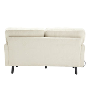 English Elm Loveseat Modern Mid-Century 2-Seater with USB Type-C Charging, Removable Zippered Covers, Sturdy Wood Legs Beige W395P238823