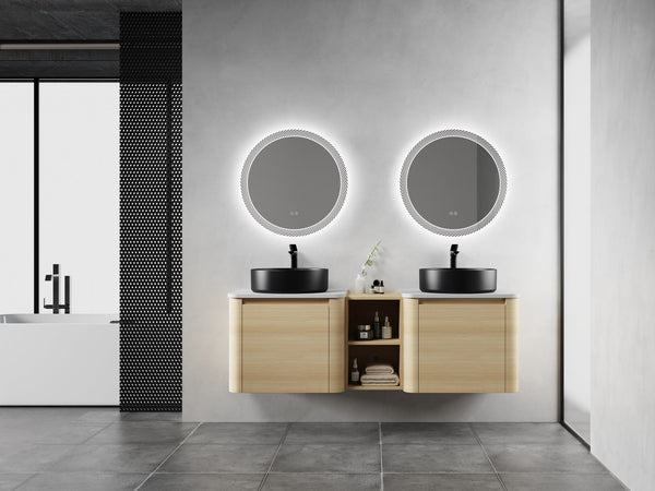 English Elm 60'' Wall-Mounted Bathroom Vanity With Ceramic Art Sink & Soft-Close Door For Modern Elegance W999S00472