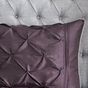JLA Home Madison Park - 7 Tufted Comforter Set with Textured Pieced Panels for Durable Softness and Effortless Bedroom Style Plum MP10-254