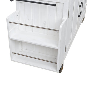 English Elm Foldable Outdoor Kitchen Cart with Stainless Worktop Fir Wood Frame and Lockable Wheels White N719P380279K