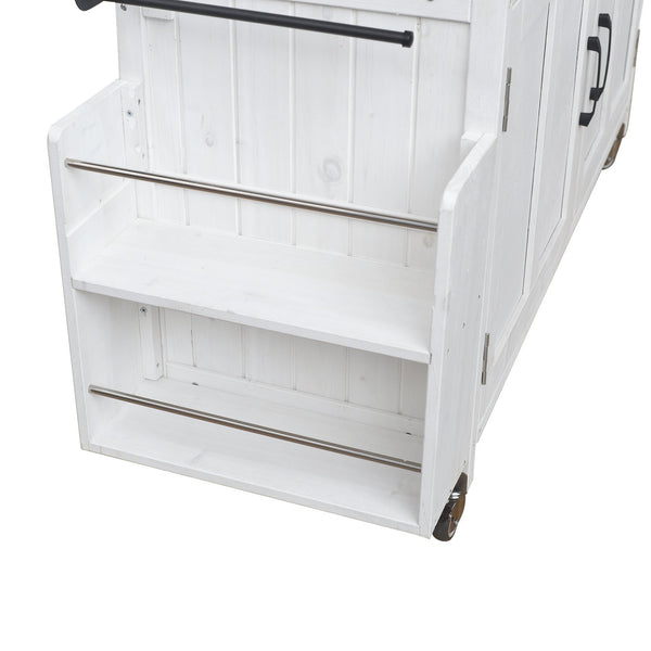 English Elm Foldable Outdoor Kitchen Cart with Stainless Worktop Fir Wood Frame and Lockable Wheels White N719P380279K