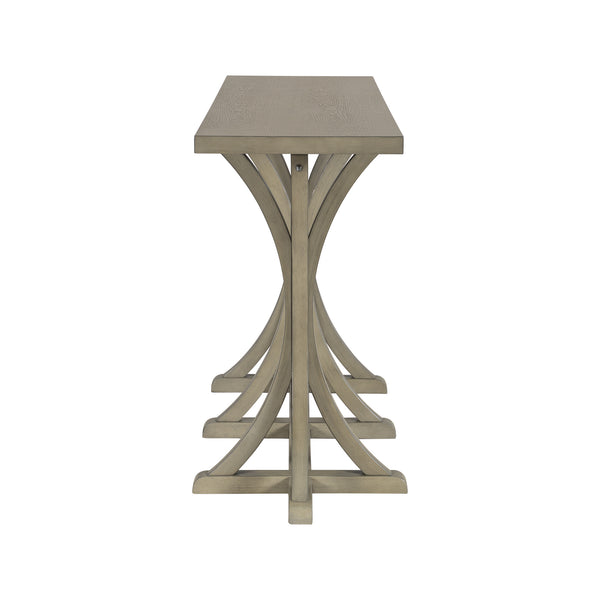 English Elm U-style Farmhouse Console Table Oak Veneer Top Curved Rubberwood Legs Entryway Gray N711P295300E