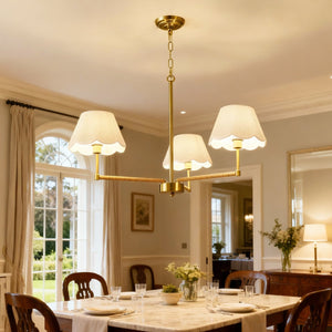 English Elm 3-light Gold Rope Wrapped Chandelier with Fabric Shades for Dining and Living Rooms W5008P391554