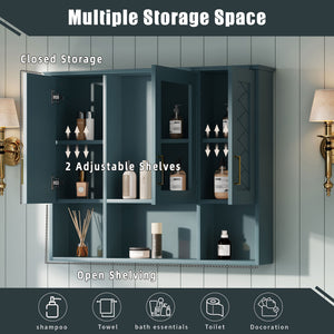 English Elm 35 Inch Wall Mount Medicine Cabinet Soft Close Mirror Storage for Modern Bathroom Blue N710P389453C