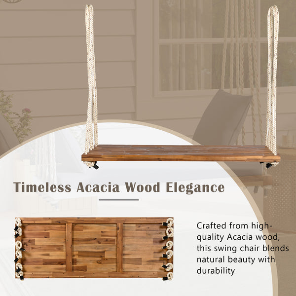 English Elm TOPMAX Acacia Wood Patio Swing Chair with Cushion & Pillows, 63" Comfortable Seat, 400lb Capacity Natural N717P210136N