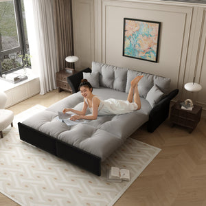 English Elm 74.4" Queen Velvet Sleeper Sofa Artisan Floral Tufted Cushions Converts for Guest Rooms Grey W1885S00170