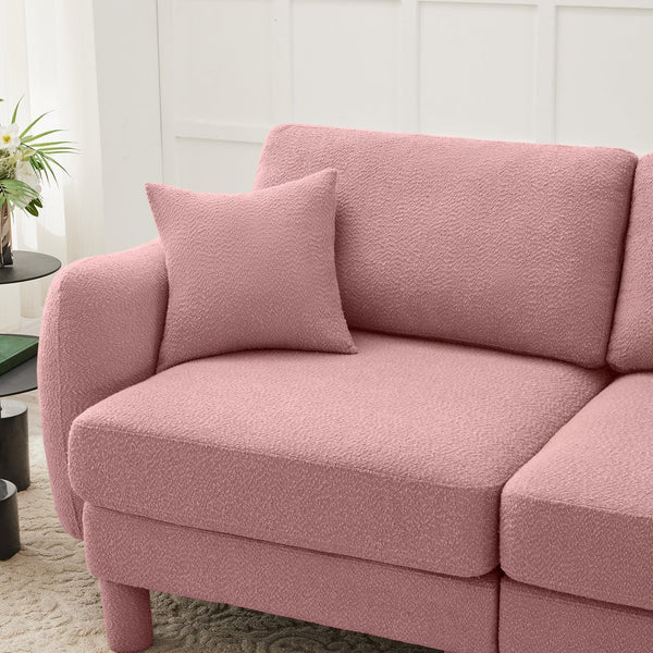 English Elm Boucle Loveseat Sofa With Shell-Shaped Armrests, Removable Ottoman, And Cylindrical Legs In Pink W3041S00291