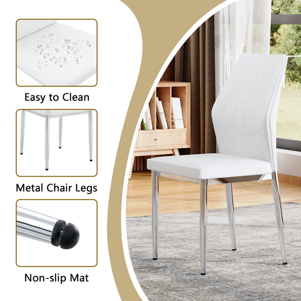 English Elm Table and Chair Set Marble Glass Top Silver Legs Four Seat Modern Dining W1151S04641