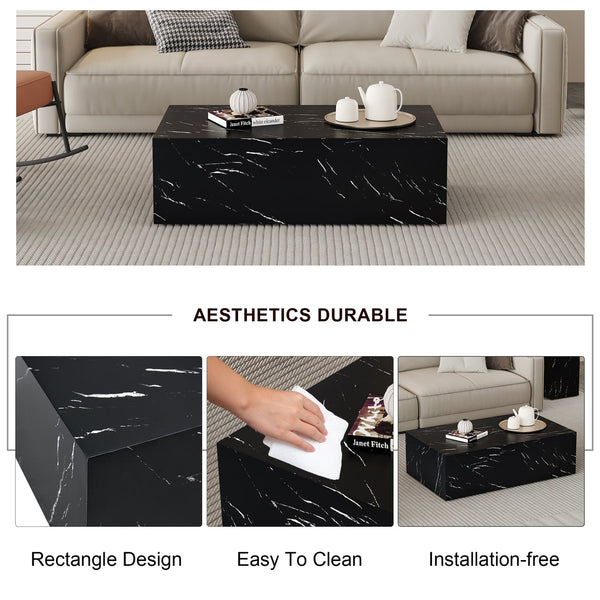 English Elm 39.3*23.6*11.8 Inch Mdf Low Profile Coffee Table with Bold Marble Texture Living Room W1151P433597