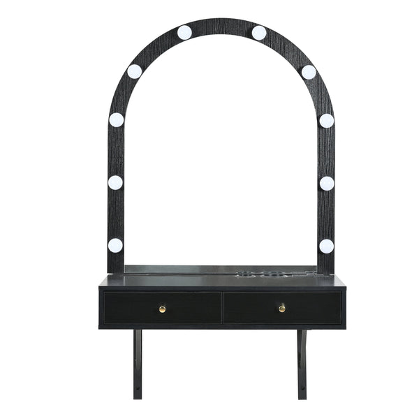 English Elm Floating Makeup Vanity Desk with LED 3-Mode Mirror, USB/Type-C Charging Port and Spacious Drawers Black N844P263662B
